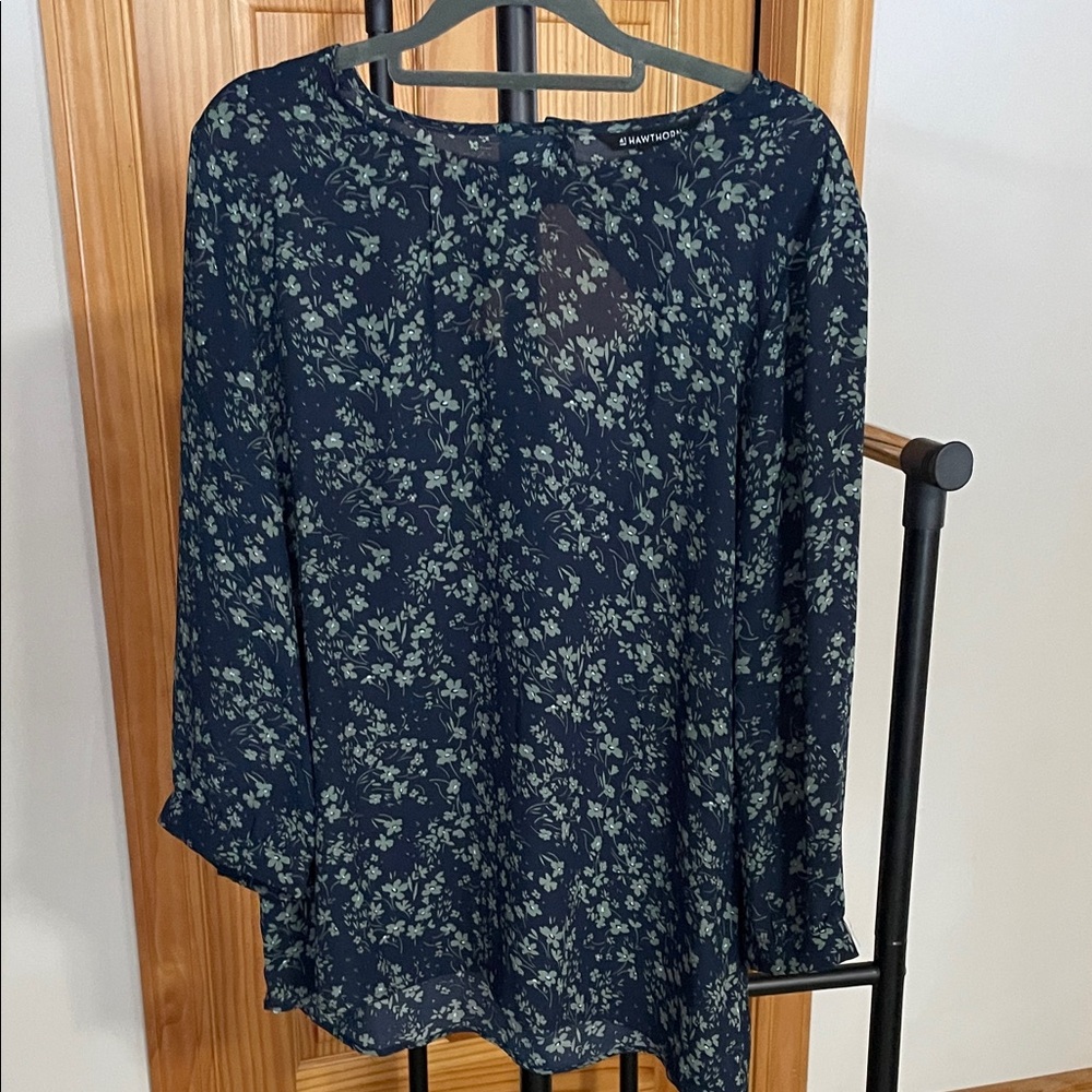 41 Hawthorn Dark Blue and green Floral Blouse